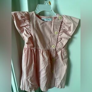 ZARA Soft Pink Ruffle Sleeve Button-Front Dress